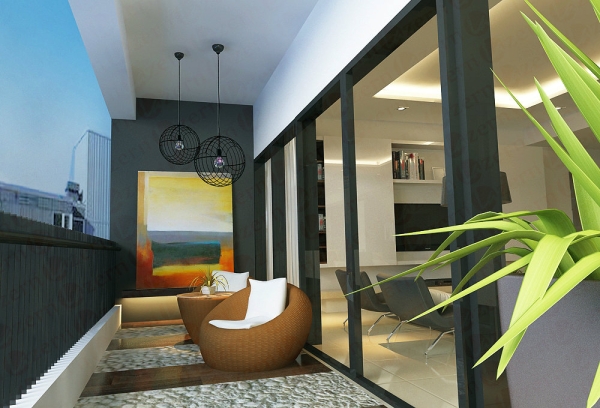 A huge painting with nice pendent light for your balcony Balcony Area Modern Contemporary Interior Design for Chris's Condominium in SS2 Petaling Jaya Shah Alam, Selangor, Kuala Lumpur (KL), Malaysia Service, Interior Design, Construction, Renovation | Lazern Sdn Bhd