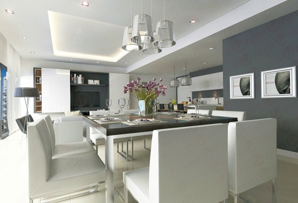 Beautiful gray and white color palette, looks lived in  Living & Dining Area Modern Contemporary Interior Design for Chris's Condominium in SS2 Petaling Jaya Shah Alam, Selangor, Kuala Lumpur (KL), Malaysia Service, Interior Design, Construction, Renovation | Lazern Sdn Bhd