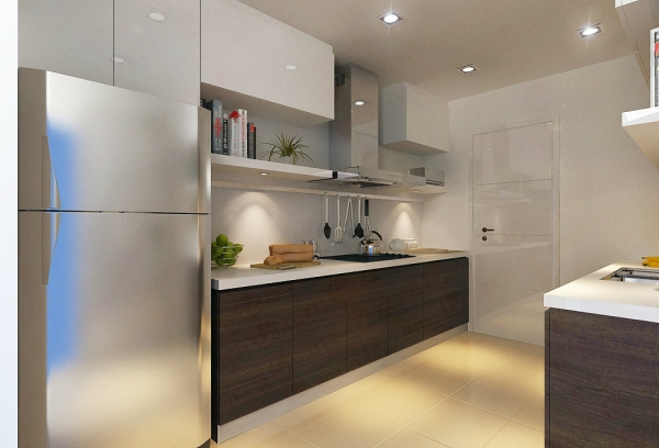 Good merge dark walnut with white Wet Kitchen Modern Contemporary Interior Design for Chris's Condominium in SS2 Petaling Jaya Shah Alam, Selangor, Kuala Lumpur (KL), Malaysia Service, Interior Design, Construction, Renovation | Lazern Sdn Bhd