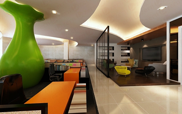 A huge Green vase design to cover existing Column Modern Industrial interior design proposed to College & University in Subang, Malaysia. Shah Alam, Selangor, Kuala Lumpur (KL), Malaysia Service, Interior Design, Construction, Renovation | Lazern Sdn Bhd