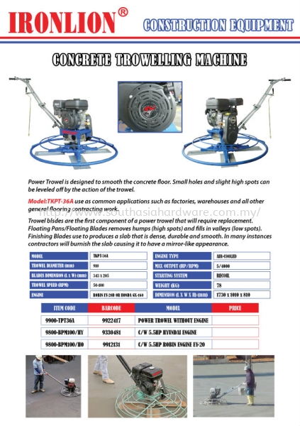 Concrete Trowelling Machine Heavy Machinery Johor Bahru (JB), Malaysia Supplier, Suppliers, Supply, Supplies | SOUTH ASIA HARDWARE & MACHINERY SDN BHD