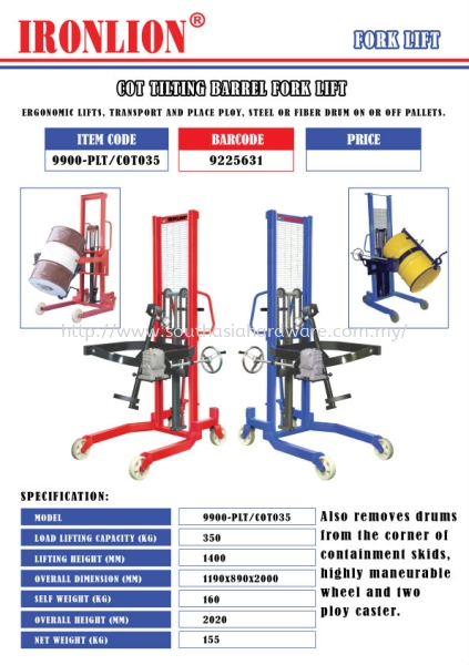 COT Tilting Barrel Fork Lift Fork Lift Lifting Equipment Johor Bahru (JB), Malaysia Supplier, Suppliers, Supply, Supplies | SOUTH ASIA HARDWARE & MACHINERY SDN BHD