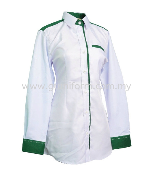 READY MADE UNIFORM F0512 (White & M. Green) Series 5 - Polysoft Corporate Uniform Selangor, Kuala Lumpur (KL), Malaysia Supplier, Suppliers, Supply, Supplies | GT Uniform Sdn Bhd