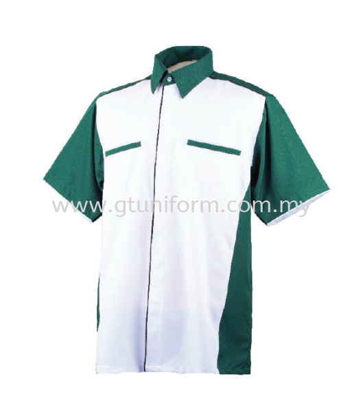 READY MADE UNIFORM M0611 (White & D. Green) Series 6 - Polysoft Corporate Uniform Selangor, Kuala Lumpur (KL), Malaysia Supplier, Suppliers, Supply, Supplies | GT Uniform Sdn Bhd