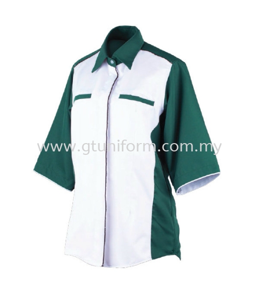 READY MADE UNIFORM F0611 (White & D. Green) Series 6 - Polysoft Corporate Uniform Selangor, Kuala Lumpur (KL), Malaysia Supplier, Suppliers, Supply, Supplies | GT Uniform Sdn Bhd