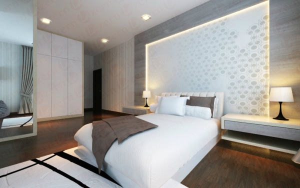 Minimal bedroom design featuring our Bedhead designed Bedroom 3 Modern Contemporary Interior Design for Ms. May's Semi-D house in Kuala Lumpur Shah Alam, Selangor, Kuala Lumpur (KL), Malaysia Service, Interior Design, Construction, Renovation | Lazern Sdn Bhd