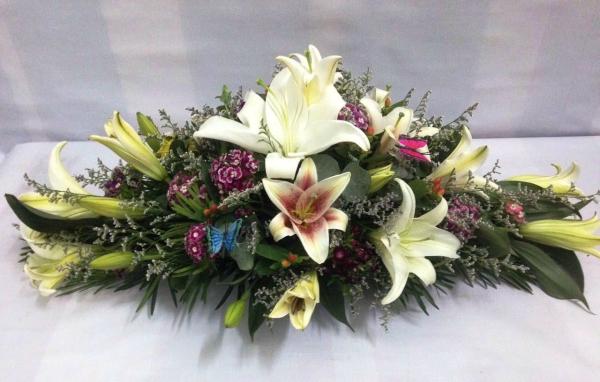 Long and Low Lily Table Arrangement (BA-127) Long And Low Flower Arrangement Basket Arrangement Kuala Lumpur (KL), Selangor, Malaysia Supplier, Suppliers, Supply, Supplies | Shirley Florist