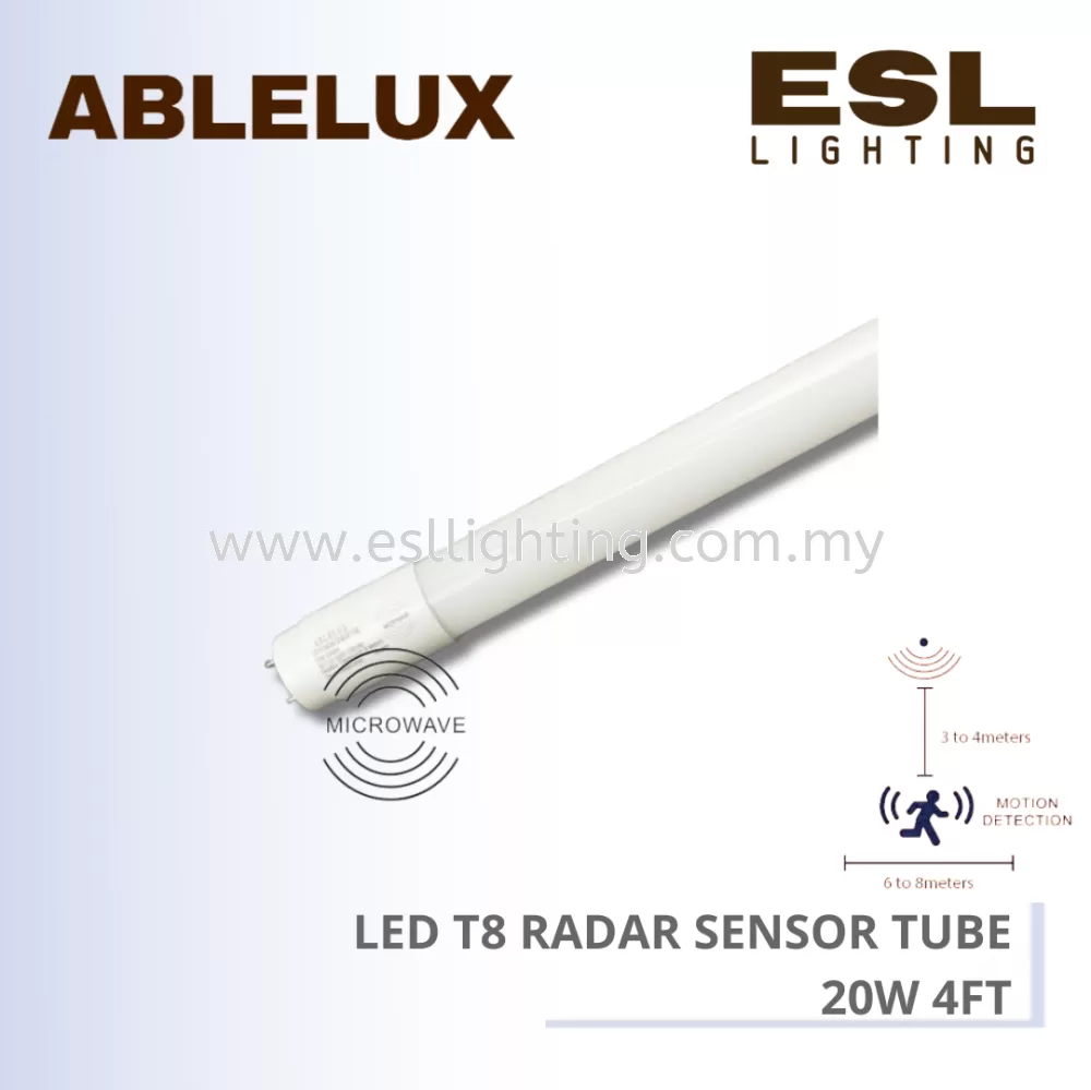 ABLELUX LED T8 Radar Sensor Tube 20W 1200MM 4FT 6500K POWER FACTOR 0.6 2000 lumen Motion Sensor 