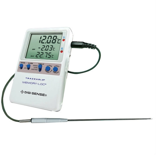 Digi-Sense Calibrated Data Logging Thermometer, Memory-Loc, 1 SS handle probe