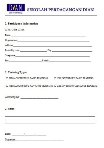 Sage UBS Training Registration Form