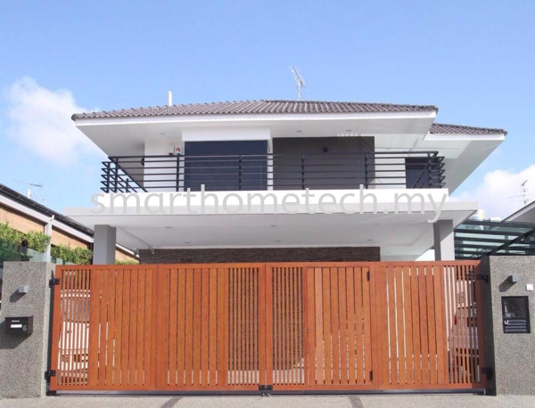  Wood Aluminium Aluminium Gate Melaka, Malaysia Supplier, Supply, Supplies, Installation | SmartHome Technology Solution