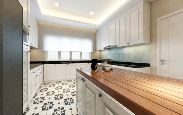 Wooden top for Victorian Kitchen's Island is a good picked. Kitchen Modern Tropical & Victorian Interior design for Ms. Tong's Semi-D House in Kota Kemuning Shah Alam, Selangor, Kuala Lumpur (KL), Malaysia Service, Interior Design, Construction, Renovation | Lazern Sdn Bhd