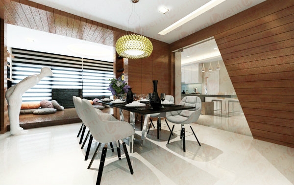 Dining Area with a design transparent tempered glass door to Kitchen area Altar & Meditation area Modern Tropical & Victorian Interior design for Ms. Tong's Semi-D House in Kota Kemuning Shah Alam, Selangor, Kuala Lumpur (KL), Malaysia Service, Interior Design, Construction, Renovation | Lazern Sdn Bhd