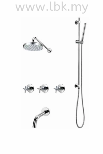 PREMTEX CROSS HANDLE CHROME PLATED BRASS CONCEALED THERMOSTATIC BATH SET