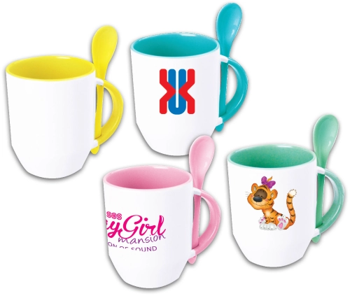 11oz Rim Handle, Inner & Spoon Colour Coating Mug CM 11