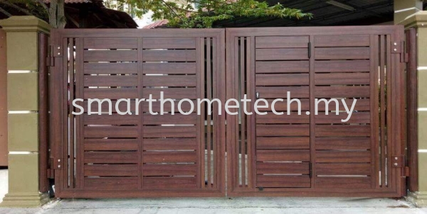  Wood Aluminium Aluminium Gate Melaka, Malaysia Supplier, Supply, Supplies, Installation | SmartHome Technology Solution