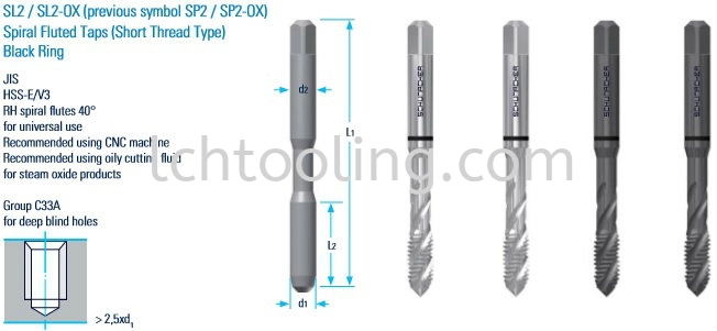 Spiral Fluted (SP) Taps (Short Thread) Black Ring General Tap