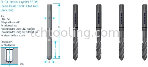 Steam Oxide Spiral Fluted (SP) Taps- Black Ring General Purpose