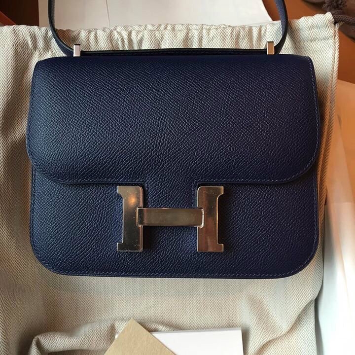 Brand New Hermes Constance 18 Epsom Leather in Sapphire Blue