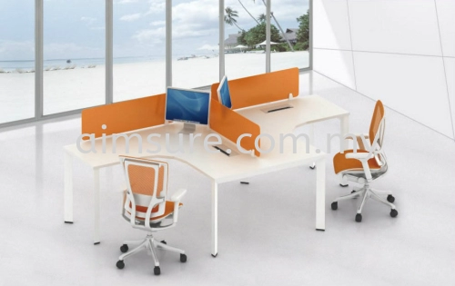 2 cluster L shape orange acrylic workstation