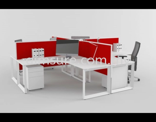 Island office workstation in red and white colour