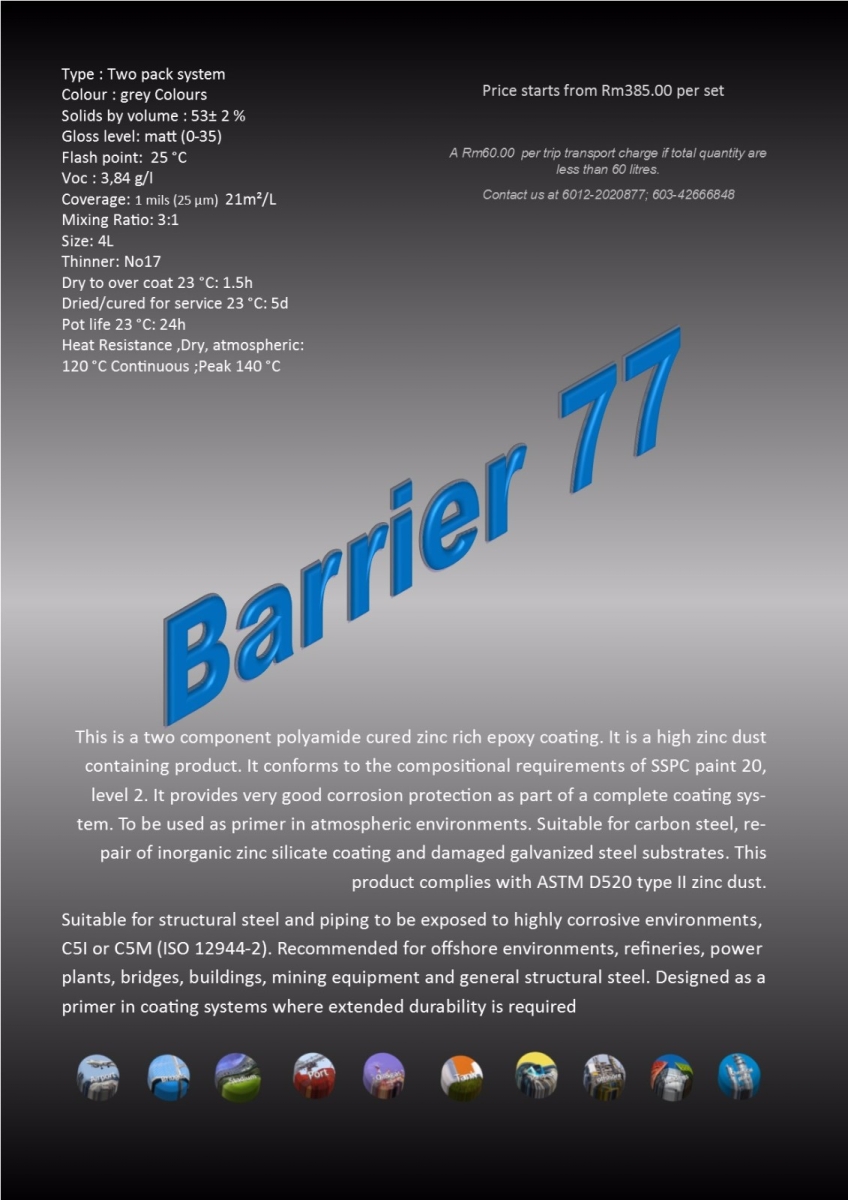 Barrier 77 Zinc Primer Protective Coating Ampang, Selangor, Malaysia  Supply, Supplier, Suppliers | Hst Solutions Sdn