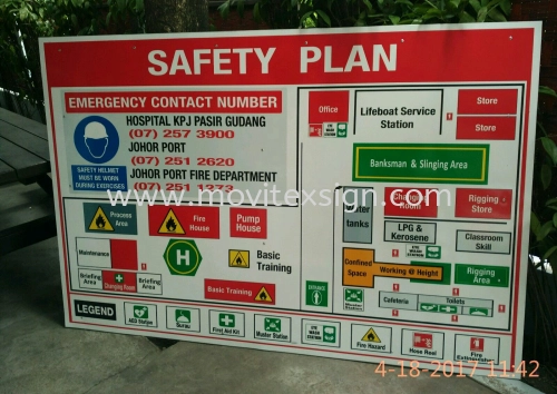 safety signboard/emergency floor plan signage for every entrance. Before u entering the factory. when fire outbreak u know where u are to Exit?