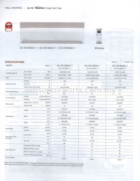 CS-VS10SKH-1 / CS-VS13SKH-1 / CS-VS18SKH-1 Elite Inverter Sky Series Panasonic Skudai, Johor Bahru (JB), Malaysia. Suppliers, Supplies, Supplier, Repair | Winsonair Conditioning Sdn Bhd