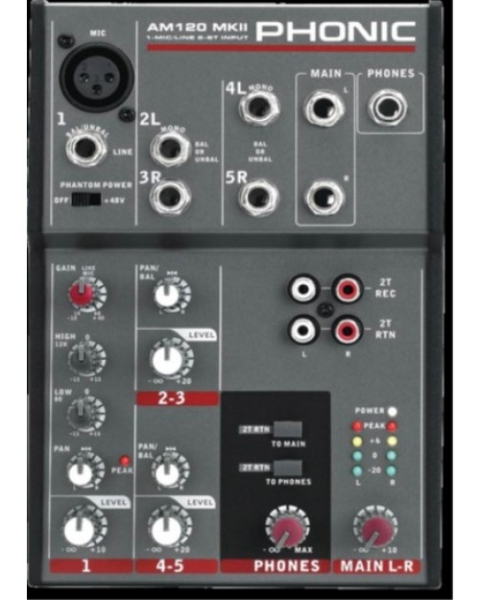 Phonic AM 120 MKII 1-Mic/Line 2-Stereo Input Compact Mixer                                  Line 2-Stereo Input Compact Mixer Clearance / Sales Penang, Malaysia, Kimberley Street Supplier, Suppliers, Supply, Supplies | P.H.G. Enterprise Sdn Bhd