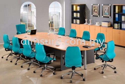 Oval conference table with wooden leg and pole leg - join table