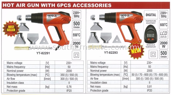 Hot Air Gun with 6pcs Accessories Heat Gun Power Tools Malaysia Johor Bahru JB Supplier | Southern State Sdn. Bhd.