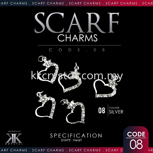 Scarf Charm, Code 08#, Heart, 10pcs/pack Scarf Charm Kuala Lumpur (KL), Malaysia, Selangor, Klang, Kepong Wholesaler, Supplier, Supply, Supplies | K&K Crystal Sdn Bhd