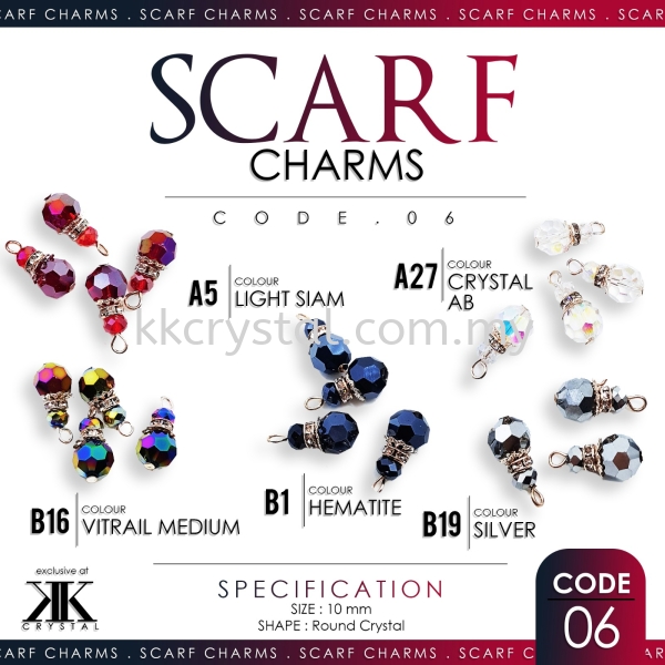 Scarf Charm, Code 06#, Round, 10mm, 10pcs/pack Scarf Charm Kuala Lumpur (KL), Malaysia, Selangor, Klang, Kepong Wholesaler, Supplier, Supply, Supplies | K&K Crystal Sdn Bhd