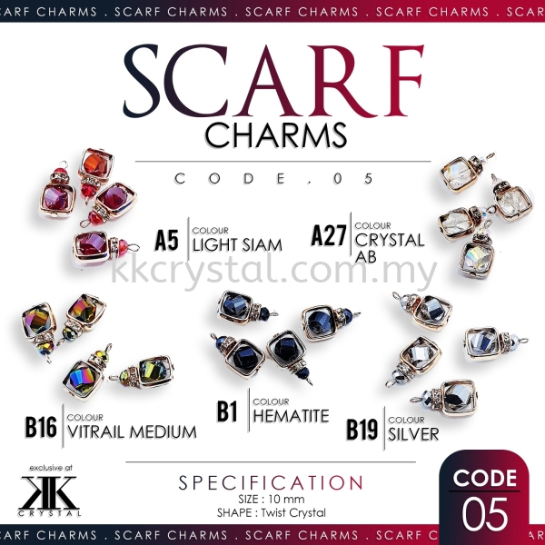 Scarf Charm, Code 05#, Twist Crystal, 10mm, 10pcs/pack Scarf Charm Kuala Lumpur (KL), Malaysia, Selangor, Klang, Kepong Wholesaler, Supplier, Supply, Supplies | K&K Crystal Sdn Bhd