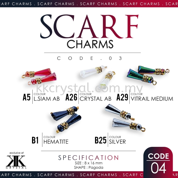 Scarf Charm, Code 04#, Pagoda, 8x16mm, 10pcs/pack Scarf Charm Kuala Lumpur (KL), Malaysia, Selangor, Klang, Kepong Wholesaler, Supplier, Supply, Supplies | K&K Crystal Sdn Bhd