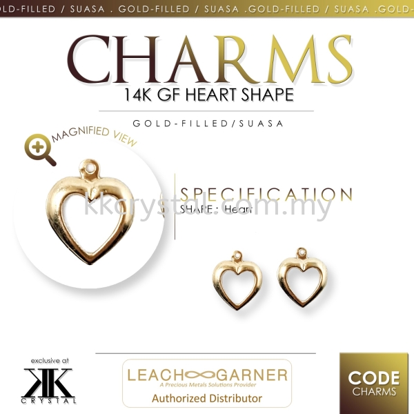 Suasa (Gold Filled), Charm, Heart, 4pcs/pack Charms  Suasa (Gold Filled)  Kuala Lumpur (KL), Malaysia, Selangor, Klang, Kepong Wholesaler, Supplier, Supply, Supplies | K&K Crystal Sdn Bhd