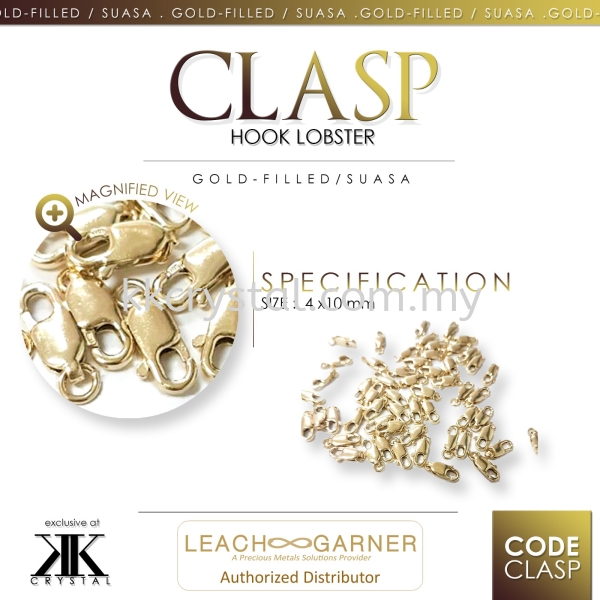 Suasa (Gold Filled), Clasp, Lobster 4x10mm, 1-pcs Clasps Suasa (Gold Filled)  Kuala Lumpur (KL), Malaysia, Selangor, Klang, Kepong Wholesaler, Supplier, Supply, Supplies | K&K Crystal Sdn Bhd