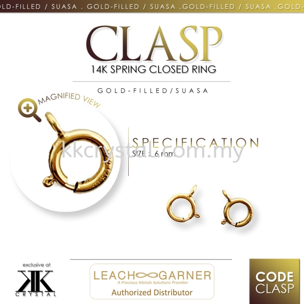 Suasa (Gold Filled), Clasp, Spring Ring, 6mm, 10pcs/pack Clasps Suasa (Gold Filled) Kuala Lumpur (KL), Malaysia, Selangor, Klang, Kepong Wholesaler, Supplier, Supply, Supplies | K&K Crystal Sdn Bhd