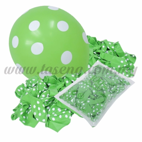 12inch Polka Dot All Round Printed Balloons - Lime Green 50pcs (B-12PD-010P)