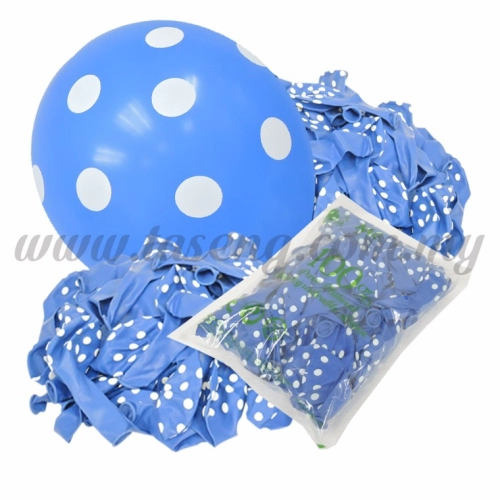 12inch Polka Dot All Round Printed Balloons - Dark Blue 50pcs (B-12PD-003P)