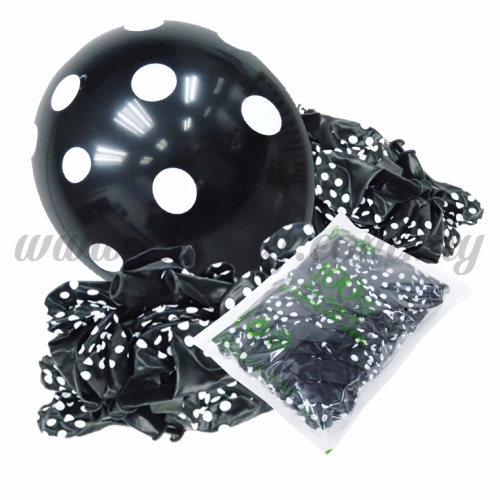 12inch Polka Dot All Round Printed Balloons - Black 50pcs (B-12PD-048P)