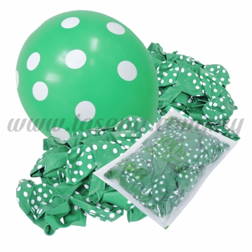 12inch Polka Dot All Round Printed Balloons - Dark Green 50pcs (B-12PD-009P)