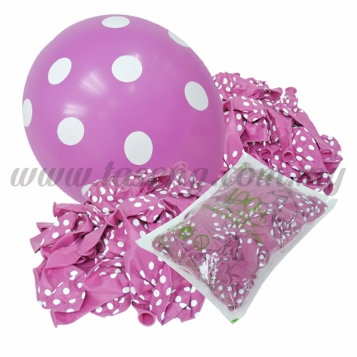 12inch Polka Dot All Round Printed Balloons - Fuchsia 50pcs (B-12PD-060P)