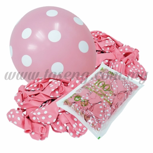 12inch Polka Dot All Round Printed Balloons - Baby Pink 50pcs (B-12PD-007P)