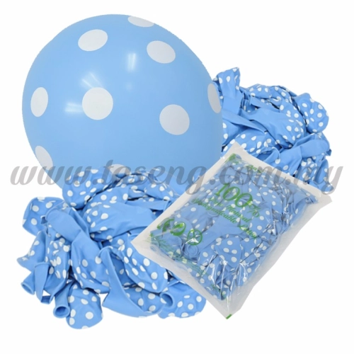 12inch Polka Dot All Round Printed Balloons - Light Blue 50pcs (B-12PD-002P)