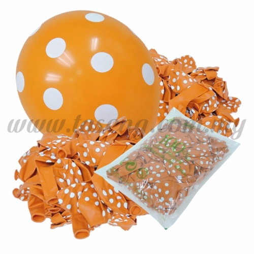 12inch Polka Dot All Round Printed Balloons - Orange 50pcs (B-12PD-005P)