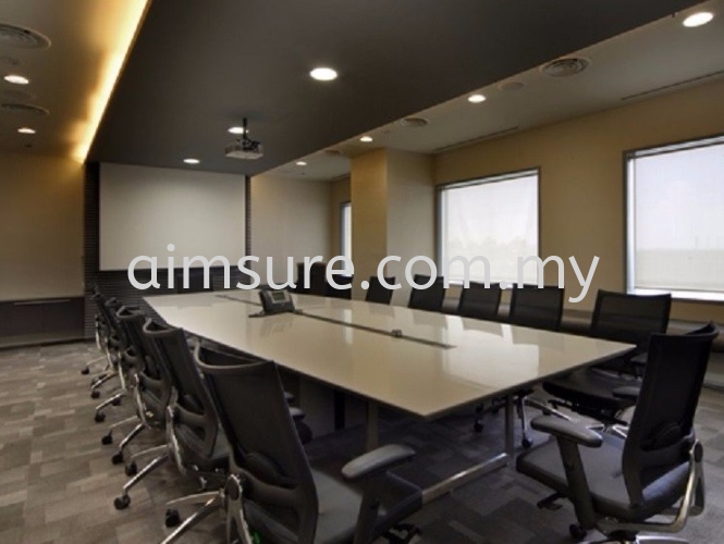 Conference room with plaster ceiling lighting