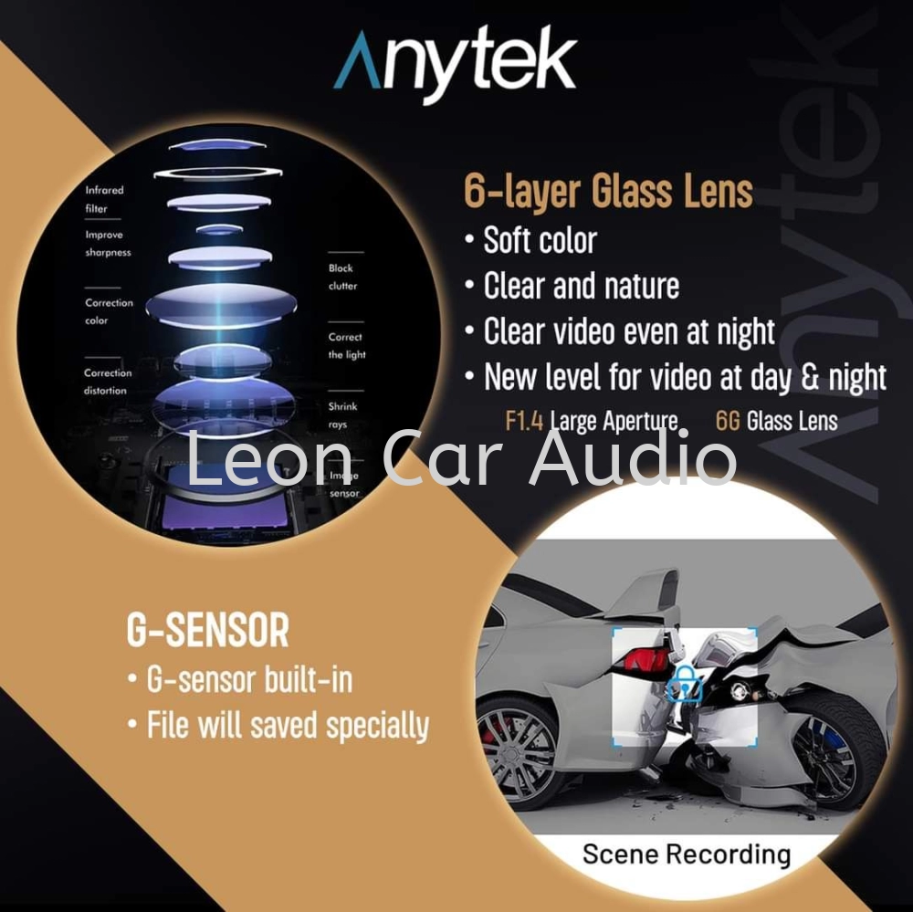 Leon anytek Q2M 2" ips 2 Way Lens 2k qhd dashcam recorder camera