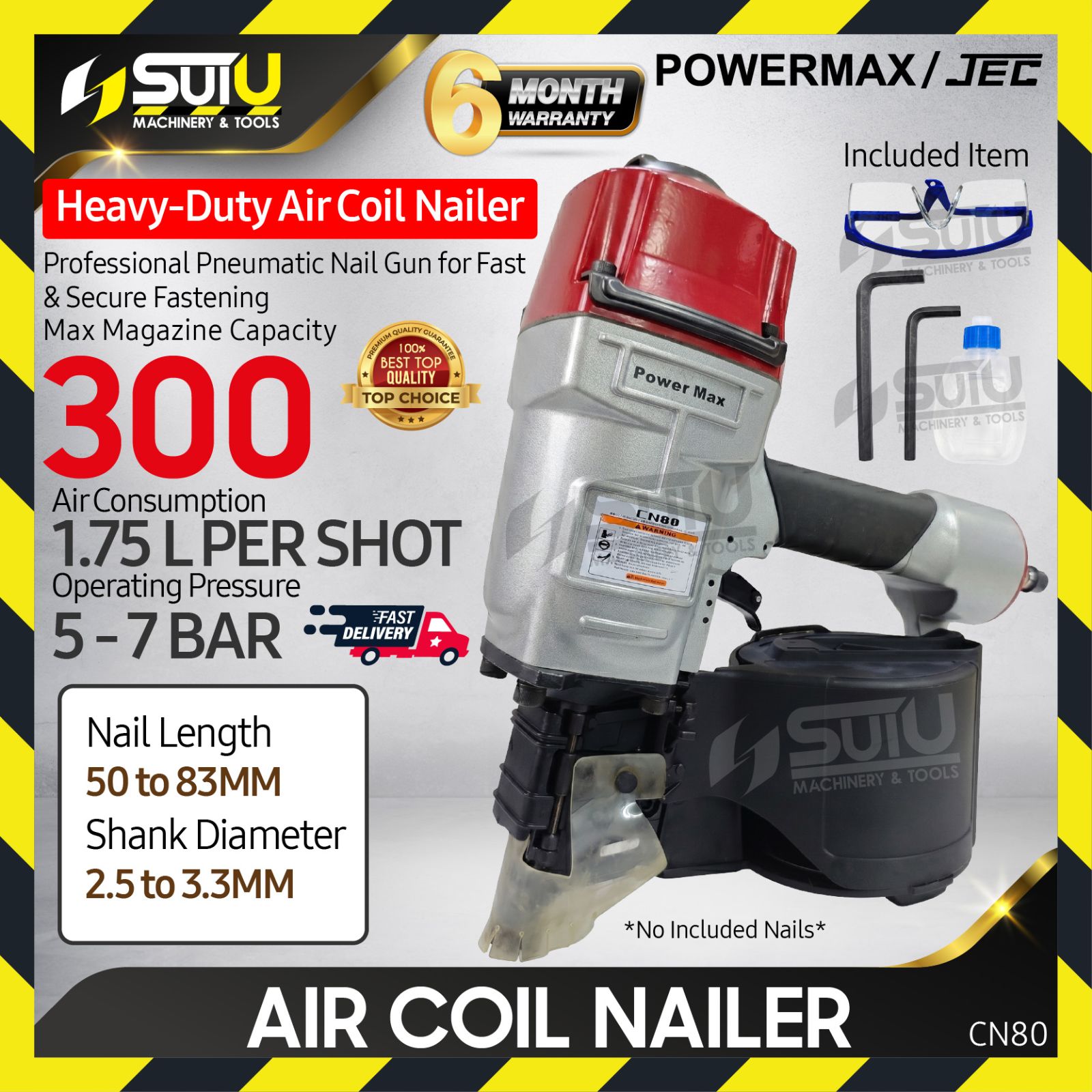 JEC / POWERMAX CN80 / CN-80 Air Coil Nailer