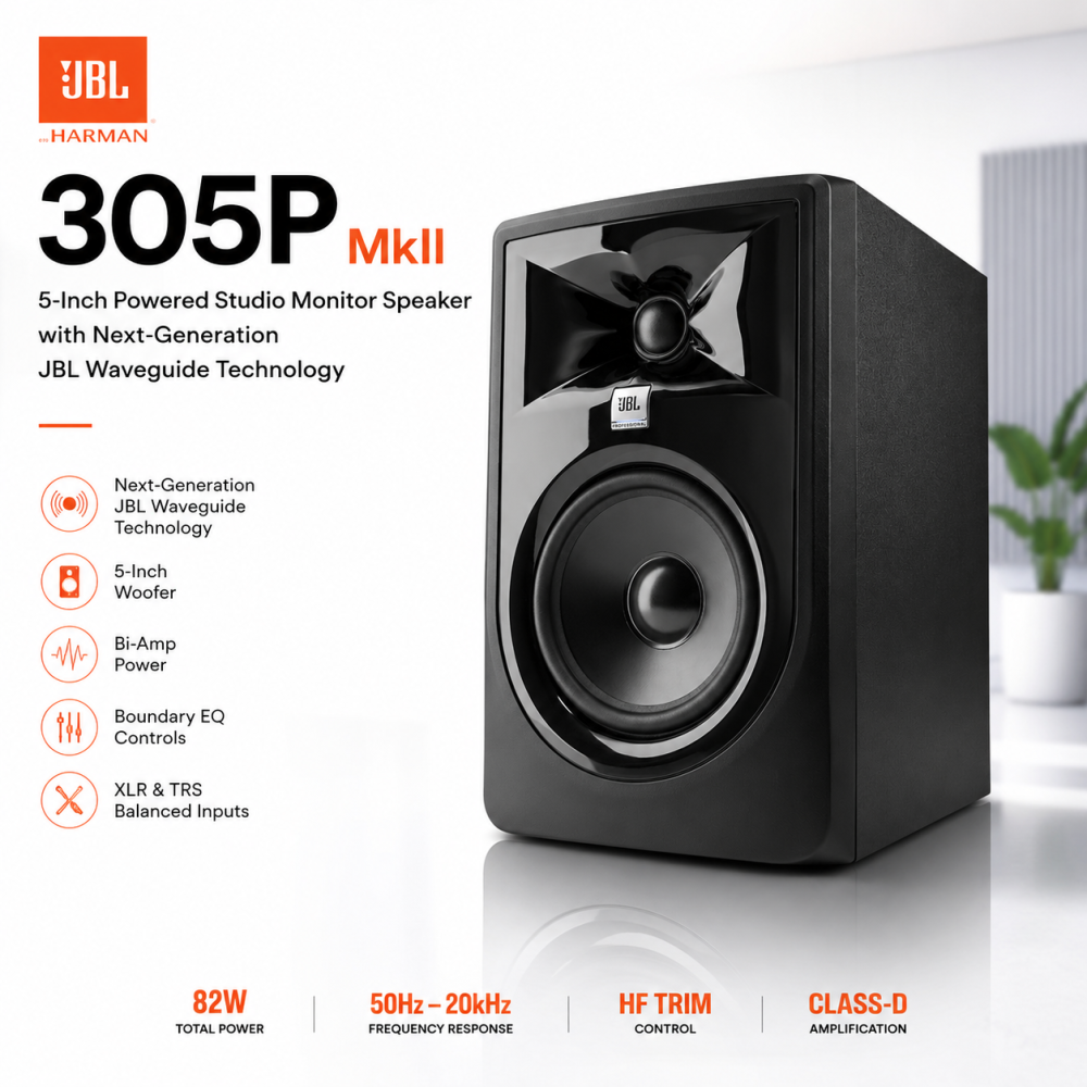 JBL 305PMkII 5-Inch Powered Studio Monitor Speaker with Next-Generation JBL Waveguide Technology